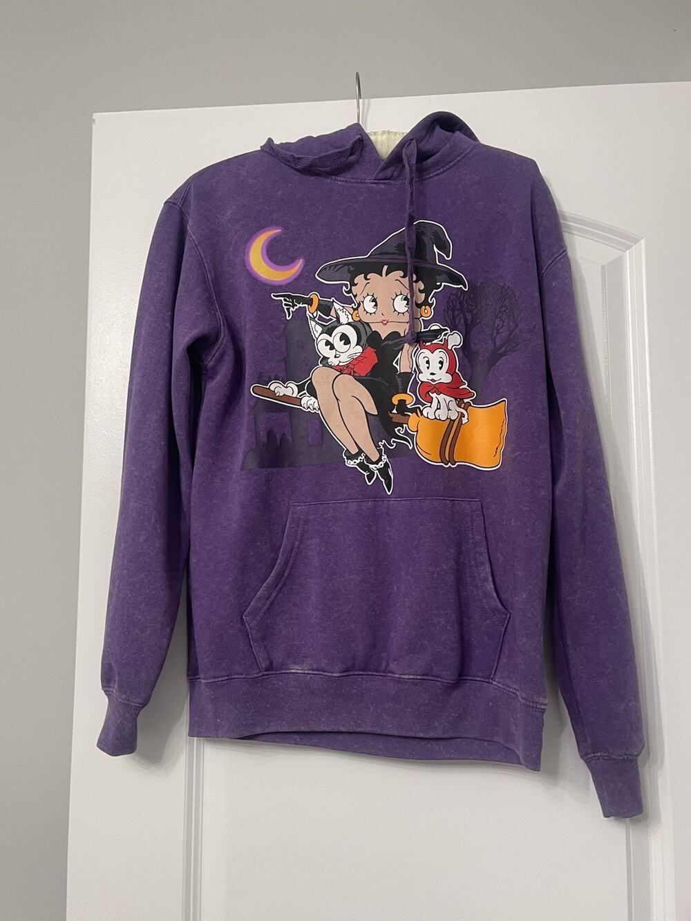 Betty Boop Halloween Hoodie Womens Small Purple Witch Cat Dog Fleischer Studios